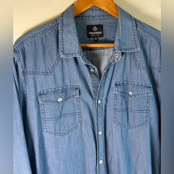 Threadbare Men’s Denim Western Shirt Size XL 100% Cotton Snap Button Polka Dots - Picture 4 of 11